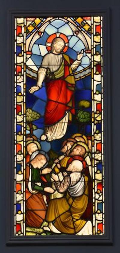 Stunning large scale 19thc earlier stained glass triptych