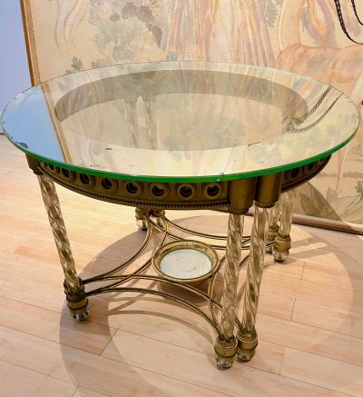 Stunning neo classical glass and metal center or coffee table