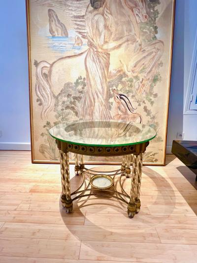 Stunning neo classical glass and metal center or coffee table