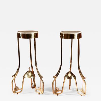 Style Pair of Rare Brass and Marble Coffee Plant Lamp Stands Tables