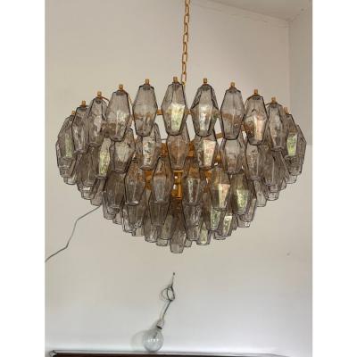 Styled After Venini Smoked Fum Poliedri Murano Glass Gold Chandelier