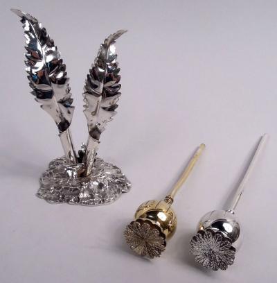Stylish Buccellati Sterling Silver Stem Flower Salt Pepper Shakers