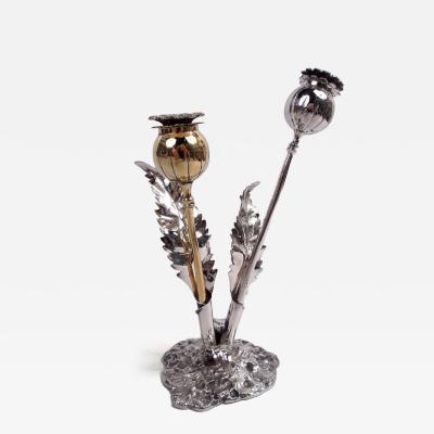 Stylish Buccellati Sterling Silver Stem Flower Salt Pepper Shakers