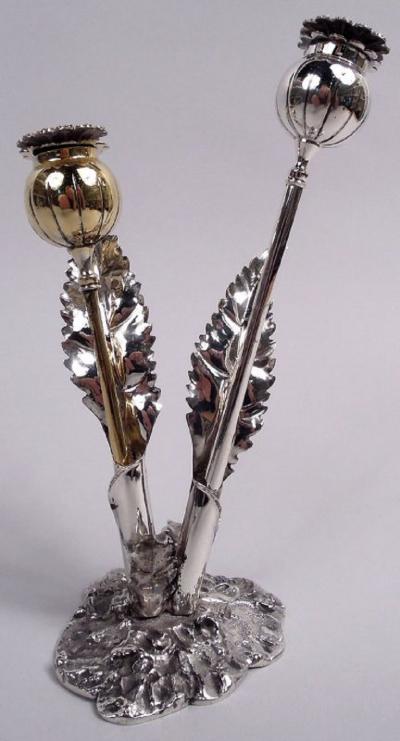 Stylish Buccellati Sterling Silver Stem Flower Salt Pepper Shakers