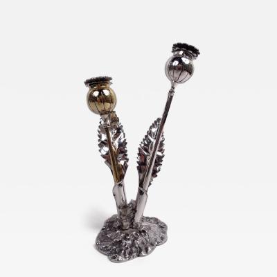 Stylish Buccellati Sterling Silver Stem Flower Salt Pepper Shakers