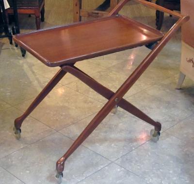 Stylish Italian Mid century Cherrywood Bar drinks Cart with Removable Tray