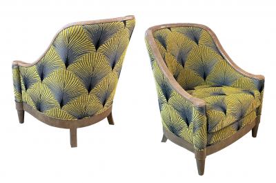 Stylish Pair of Art Deco Style Barrel back Shagreen Bergeres by Lx Rossi
