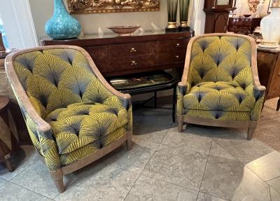 Stylish Pair of Art Deco Style Barrel back Shagreen Bergeres by Lx Rossi