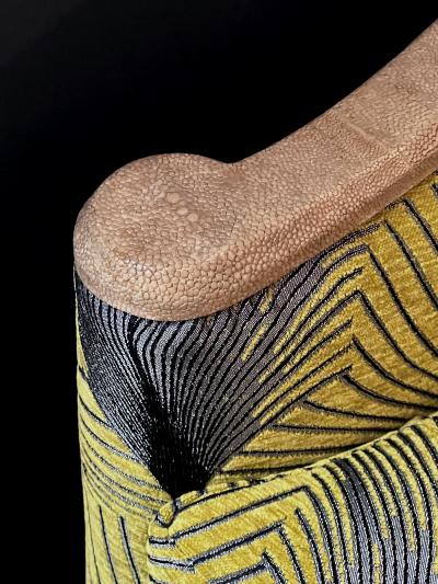 Stylish Pair of Art Deco Style Barrel back Shagreen Bergeres by Lx Rossi