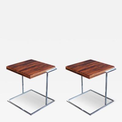 Stylish Pair of French 1970s Square Macassar and Chrome Side Tables