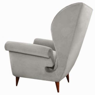 Stylish Pair of Mid Century Modern High Back Wing Chairs 1950s