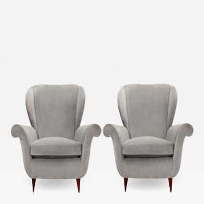 Stylish Pair of Mid Century Modern High Back Wing Chairs 1950s