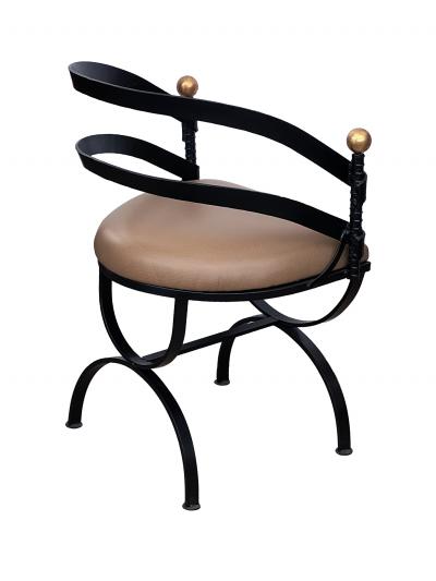 Stylish Set of Four Wrought Iron Barrel back Curule form Chairs