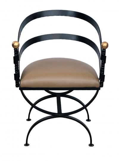 Stylish Set of Four Wrought Iron Barrel back Curule form Chairs