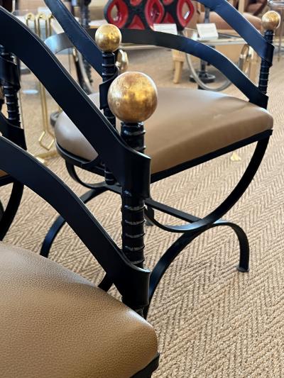 Stylish Set of Four Wrought Iron Barrel back Curule form Chairs