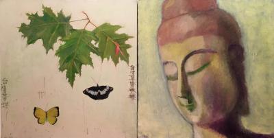 Su Li Hung Oak Leaves and Butterflies 1990 2000 and Buddha Looking at the People 4 2014