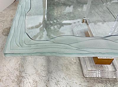 Substantial Lucite and Brass Dining Table Etched Glass Top