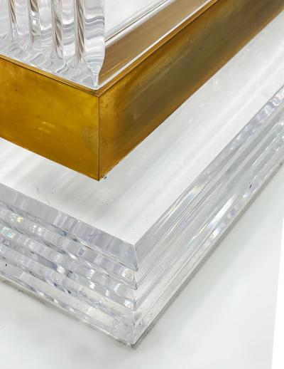 Substantial Lucite and Brass Dining Table Etched Glass Top