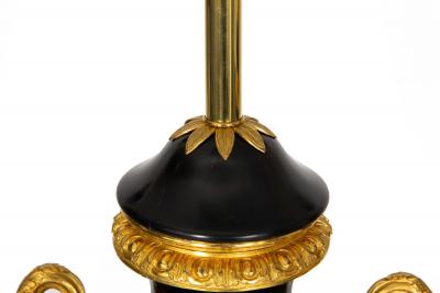 Substantial Pair of French Louis XVI Antique Black Slate Urn Lamps 43 H