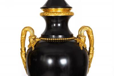 Substantial Pair of French Louis XVI Antique Black Slate Urn Lamps 43 H