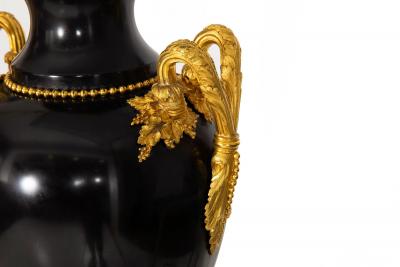 Substantial Pair of French Louis XVI Antique Black Slate Urn Lamps 43 H