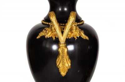 Substantial Pair of French Louis XVI Antique Black Slate Urn Lamps 43 H