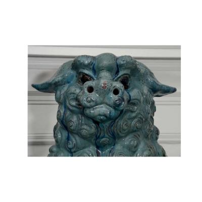 Substantial Pair of Italian Glazed Terra Cotta 19th Century Foo Dogs