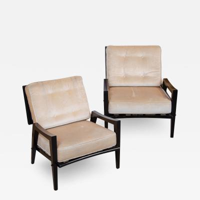 Substantial Pair of Open Frame Ebonized Club Chairs