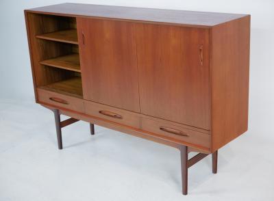 Substantial Scandinavian Modern Teak Cabinet w Bar Feature