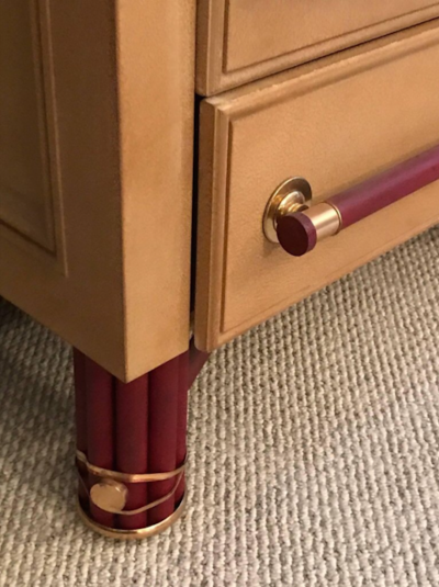 Substantial Side Board Faux Leather Surface with Brass Accents