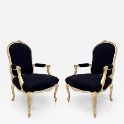 Substantial Vintage Louis XV Style Fauteuil Chairs Large Scale Pair
