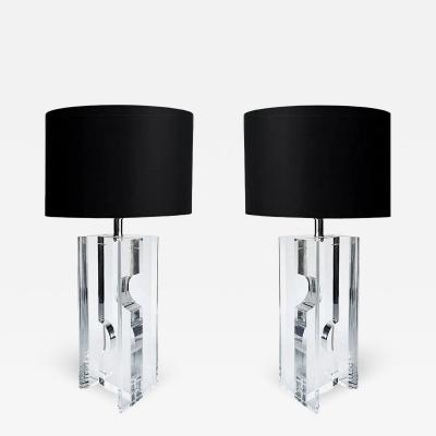 Substantial Vintage Lucite Sculptural Postmodern Table Lamps Pair