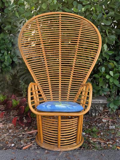 Substantial Vintage Sculptural Rattan Reed Peacock Chair Great Condition