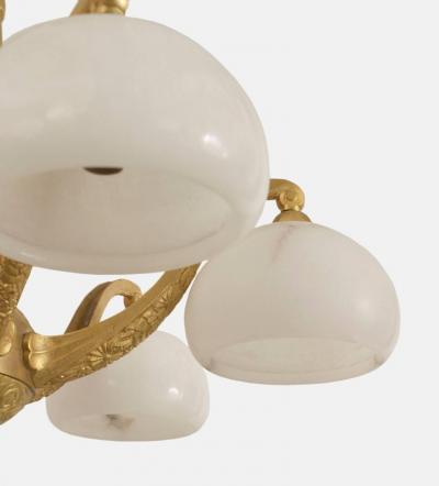 Sue et Mare French Art Deco Gilt Bronze Six Arm Chandelier Attributed Sue et Mare