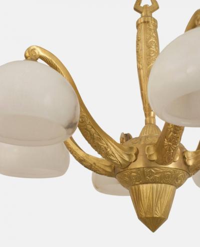 Sue et Mare French Art Deco Gilt Bronze Six Arm Chandelier Attributed Sue et Mare
