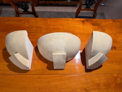 Suite of 3 Art Deco Wall Sconces Patinated Plaster France circa 1925