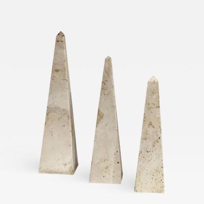 Suite of three decorative travertine obelisks Italy 1970s