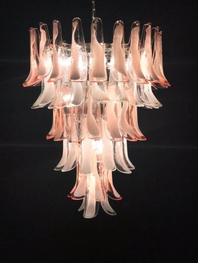Sumptuous Pink and White Petal Murano Glass Chandelier Italy 1980s