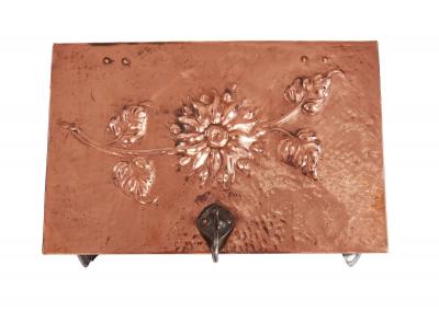 Sunflower Arts Crafts Riveted Copper Box on Scrolled Iron Feet