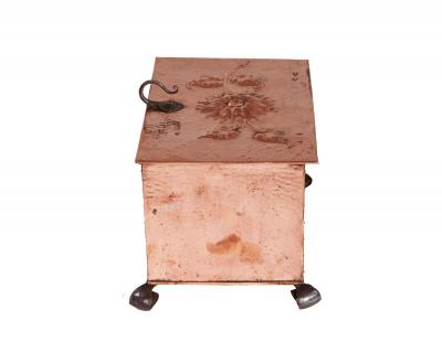 Sunflower Arts Crafts Riveted Copper Box on Scrolled Iron Feet