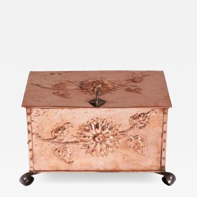 Sunflower Arts Crafts Riveted Copper Box on Scrolled Iron Feet