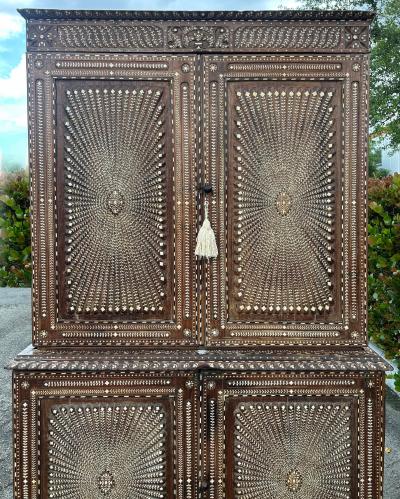 Superb 19th Century Anglo Indian Rosewood Cabinet Intricate Bone Ebony Inlay