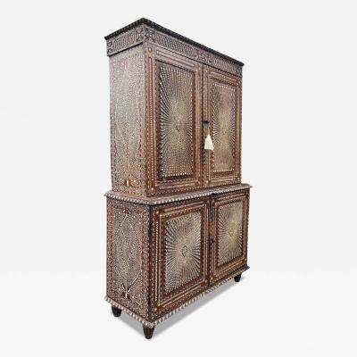Superb 19th Century Anglo Indian Rosewood Cabinet Intricate Bone Ebony Inlay