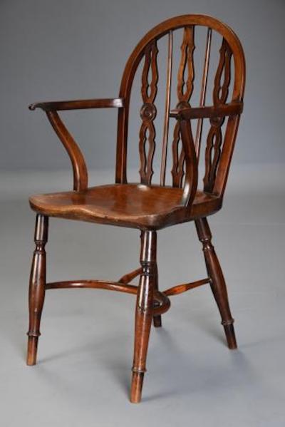 Superb 19th century yew wood Prior low hoop back Windsor armchair
