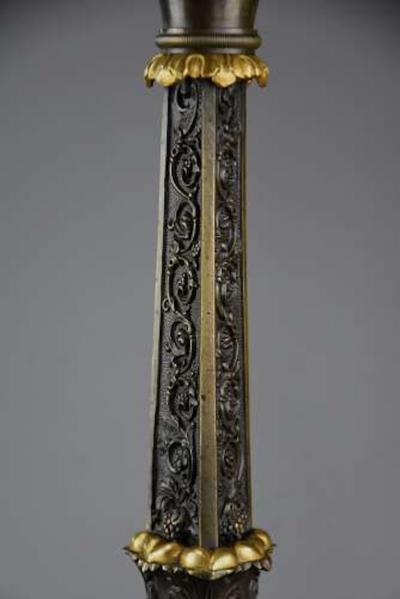 Superb 19thc French R gence style bronze and gilt bronze three branch candelabra