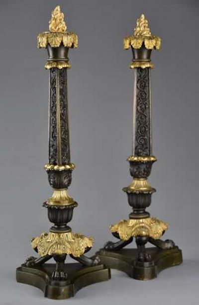Superb 19thc French R gence style bronze and gilt bronze three branch candelabra