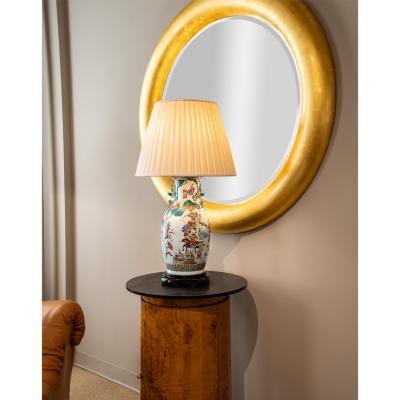 Superb Artisan Chinese Porcelain Table Lamp on Carved Wood Base 1960s