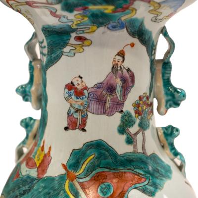 Superb Artisan Chinese Porcelain Table Lamp on Carved Wood Base 1960s