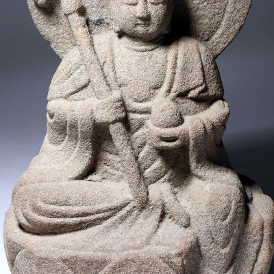 Superb Carved Stone Statue of Jiz Bosatsu Japanese Edo to Meiji