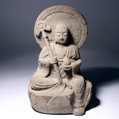 Superb Carved Stone Statue of Jiz Bosatsu Japanese Edo to Meiji